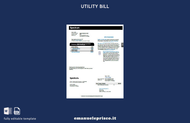 modello di versione della bolletta delle utenze USA Spectrum in stile verificato